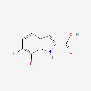 Chemical structure of 6-bromo-7-fluoro-1H-indole-2-carboxylic acid