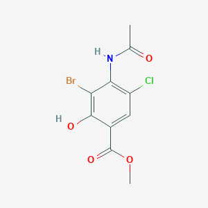 Chemical structure of Benzoic acid, 4-(acetylamino)-3-bromo-5-chloro-2-hydroxy-, methyl ester