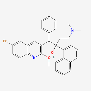 Chemical structure of 1-(6-Bromo-2-methoxy-3-quinolyl)-4-(dimethylamino)-2-(1-naphthyl)-1-phenyl-butan-2-ol