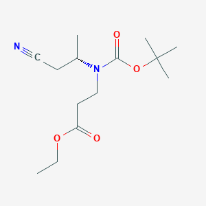 Chemical structure of Ethyl (S)-3-((tert-butoxycarbonyl)(1-cyanopropan-2-yl)amino)propanoate