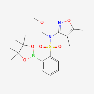 Chemical structure of 2(N-(4,5-dimethyl-isoxazol-3-yl)-N-methoxymethyl-benzenesulfonamide)-boronic acid pinakol ester