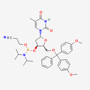 Chemical structure of Thymidine, 5'-O-(bis(4-methoxyphenyl)phenylmethyl)-, 3'-(2-cyanoethyl N,N-bis(1-methylethyl)phosphoramidite)