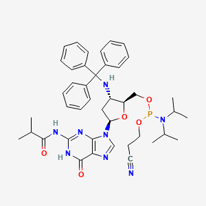 Chemical structure of N2-Isobutyryl-2',3'-dideoxy-3'-methoxytritylaminoguanidine-5'-O-N,N-diisopropylaminocyanoethylphosphoramidite