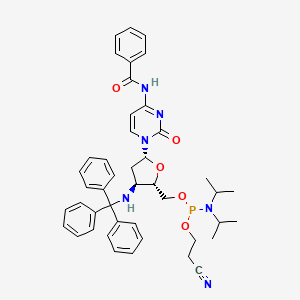 Chemical structure of ((2S,3S,5R)-5-(4-Benzamido-2-oxopyrimidin-1(2H)-yl)-3-(tritylamino)tetrahydrofuran-2-yl)methyl (2-cyanoethyl) diisopropylphosphoramidite
