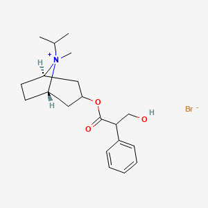 Chemical structure of (endo,Anti)-(1)-3-(3-hydroxy-1-oxo-2-phenylpropoxy)-8-isopropyl-8-methyl-8-azoniabicyclo(3.2.1)octane bromide