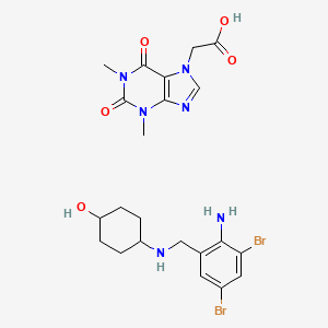 Chemical structure of (1,3-Dimethyl-2,6-dioxo-1,2,3,6-tetrahydro-7H-purin-7-yl)acetic acid--4-(((2-amino-3,5-dibromophenyl)methyl)amino)cyclohexan-1-ol (1/1)