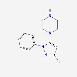 Chemical structure of 1-(3-Methyl-1-phenyl-1H-pyrazol-5-yl)piperazine