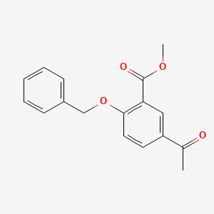 Chemical structure of Benzoic acid, 5-acetyl-2-(phenylmethoxy)-, methyl ester