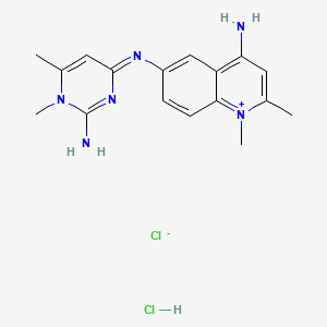 Chemical structure of Quinolinium, 4-amino-6-((1,2-dihydro-2-imino-1,6-dimethyl-4-pyrimidinyl)amino)-1,2-dimethyl-, chloride, hydrochloride (1:1:1)